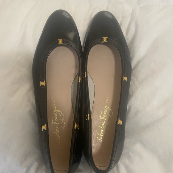 Salvatore Ferragamo Shoes - Salvatore Ferragamo Black Flats with Gold Accents